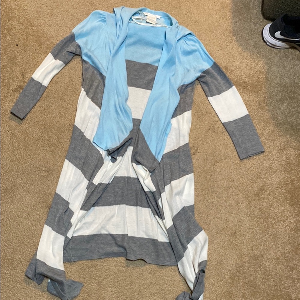 Striped Cardigan with Blue Accents